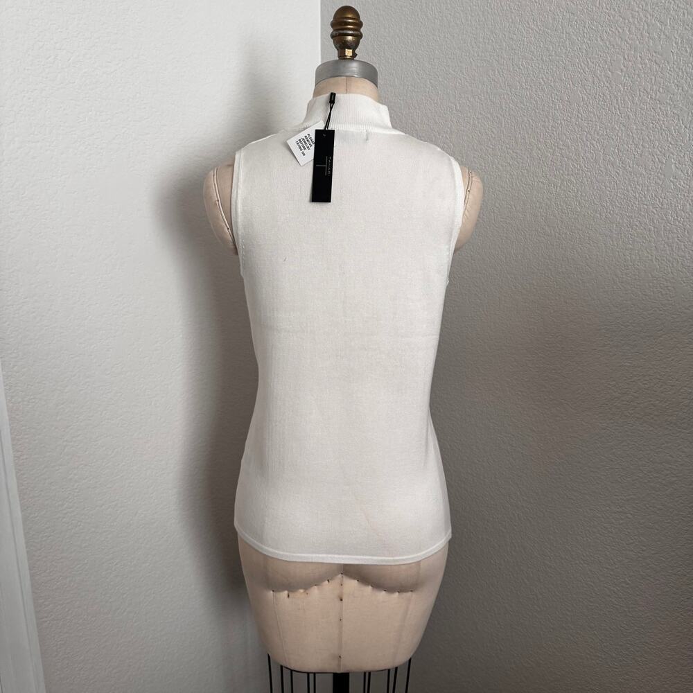 NWT Tahari Ivory Ribbed Knit Sheer Mesh Yoke Sleeveless Top Size Large - Picture 3 of 9